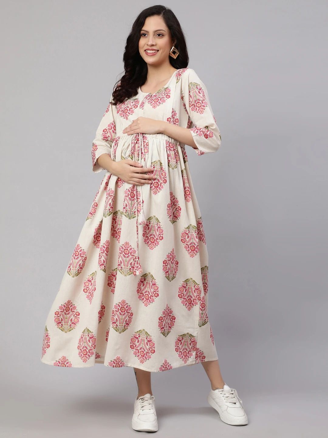 Women Fit and Flare Maroon, Dark Green, White Midi/Calf Length Dress-image-15