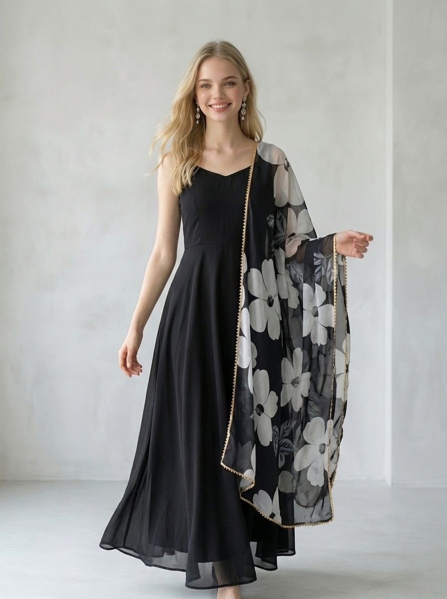 Women Gown Black Knee Length Dress