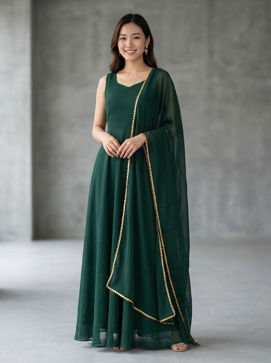 Women Gown Green Knee Length Dress
