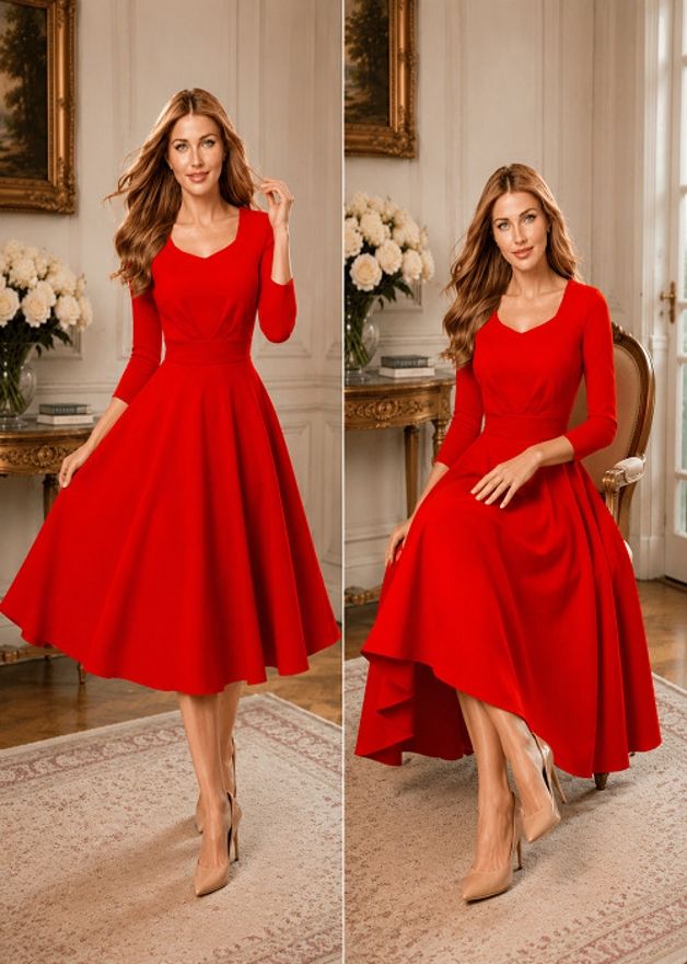 ladik way Women Fit and Flare Red Above Knee/Mid Thigh Length Dress-picture-0