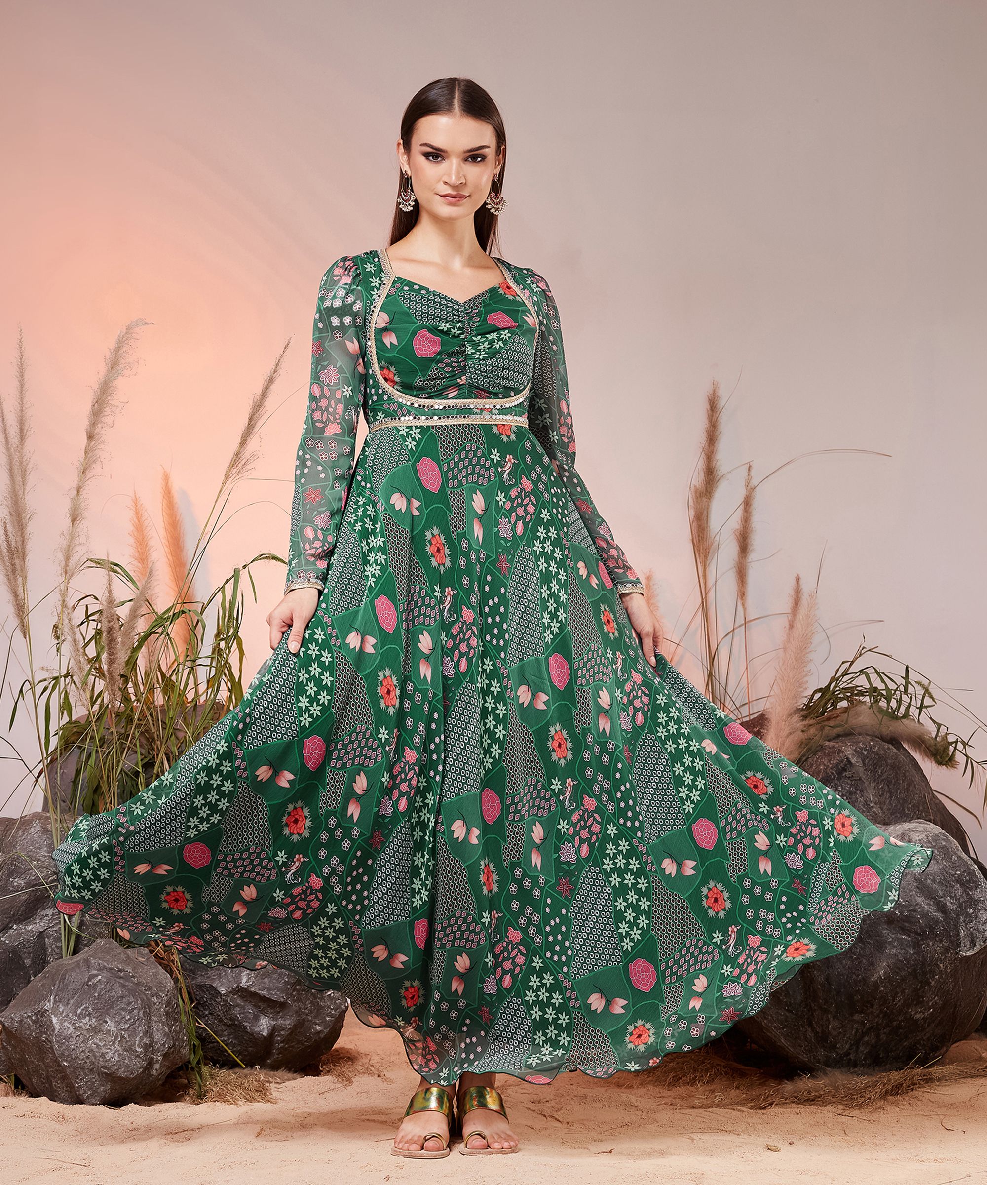 Women Ethnic Dress Multicolor Maxi/Full Length Dress-image-25