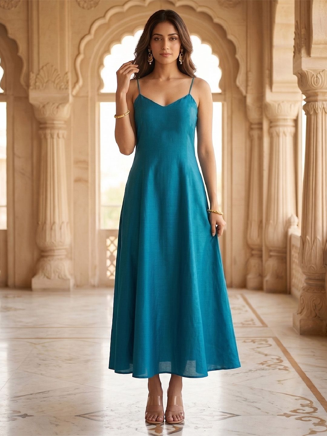 aadvika Women Fit and Flare Green Maxi/Full Length Dress-picture-5