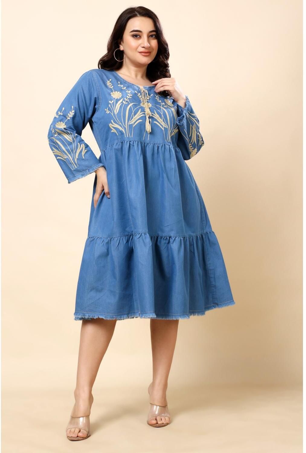 vaamii Women Fit and Flare Blue Below Knee Dress-picture-12