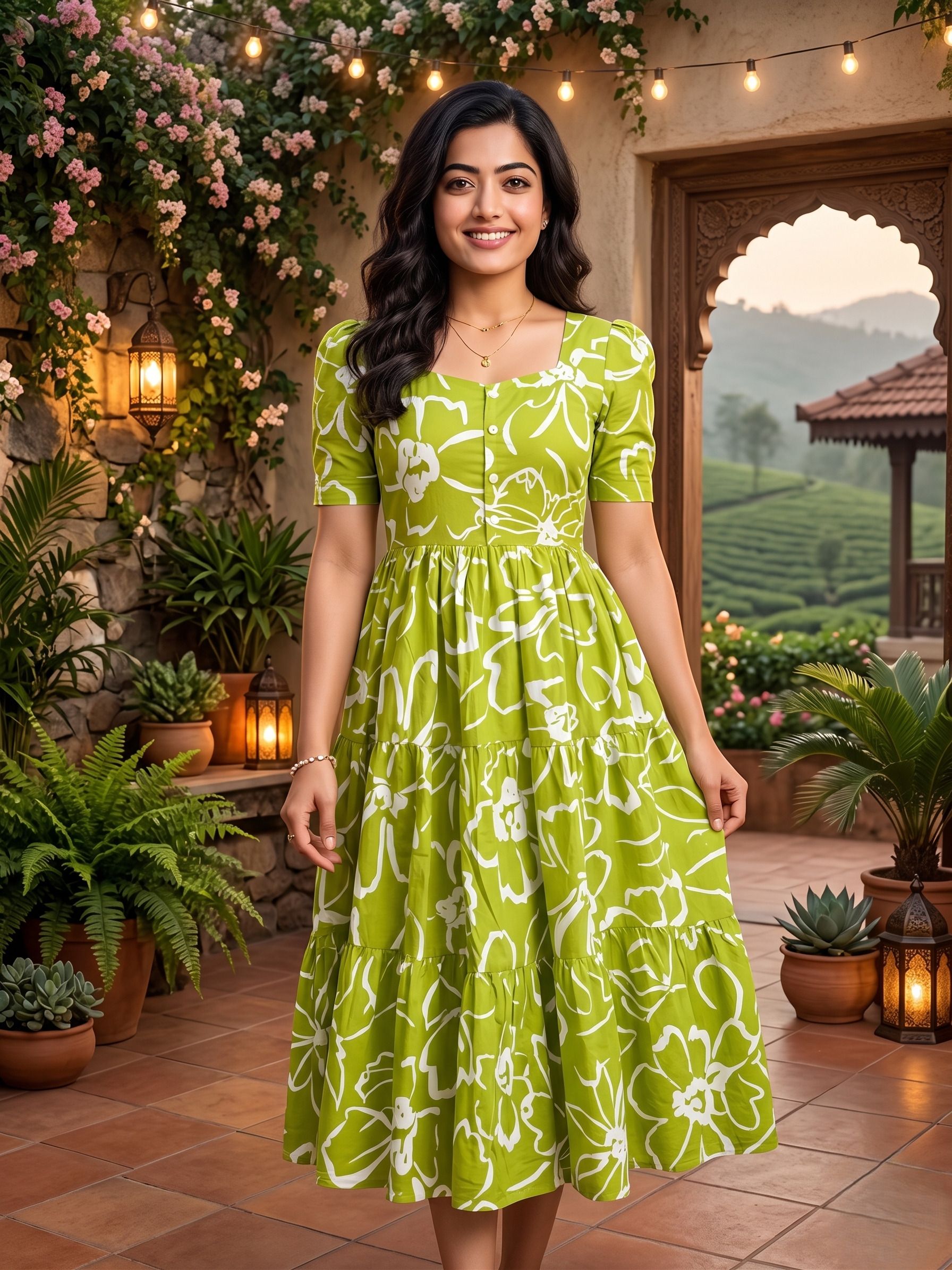 Women Tiered Green Midi/Calf Length Dress-image-31