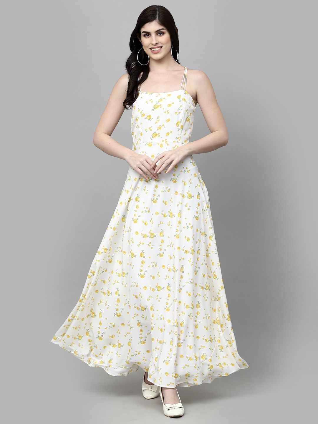 aayu Women Maxi Yellow, White Full Length Dress-picture-20