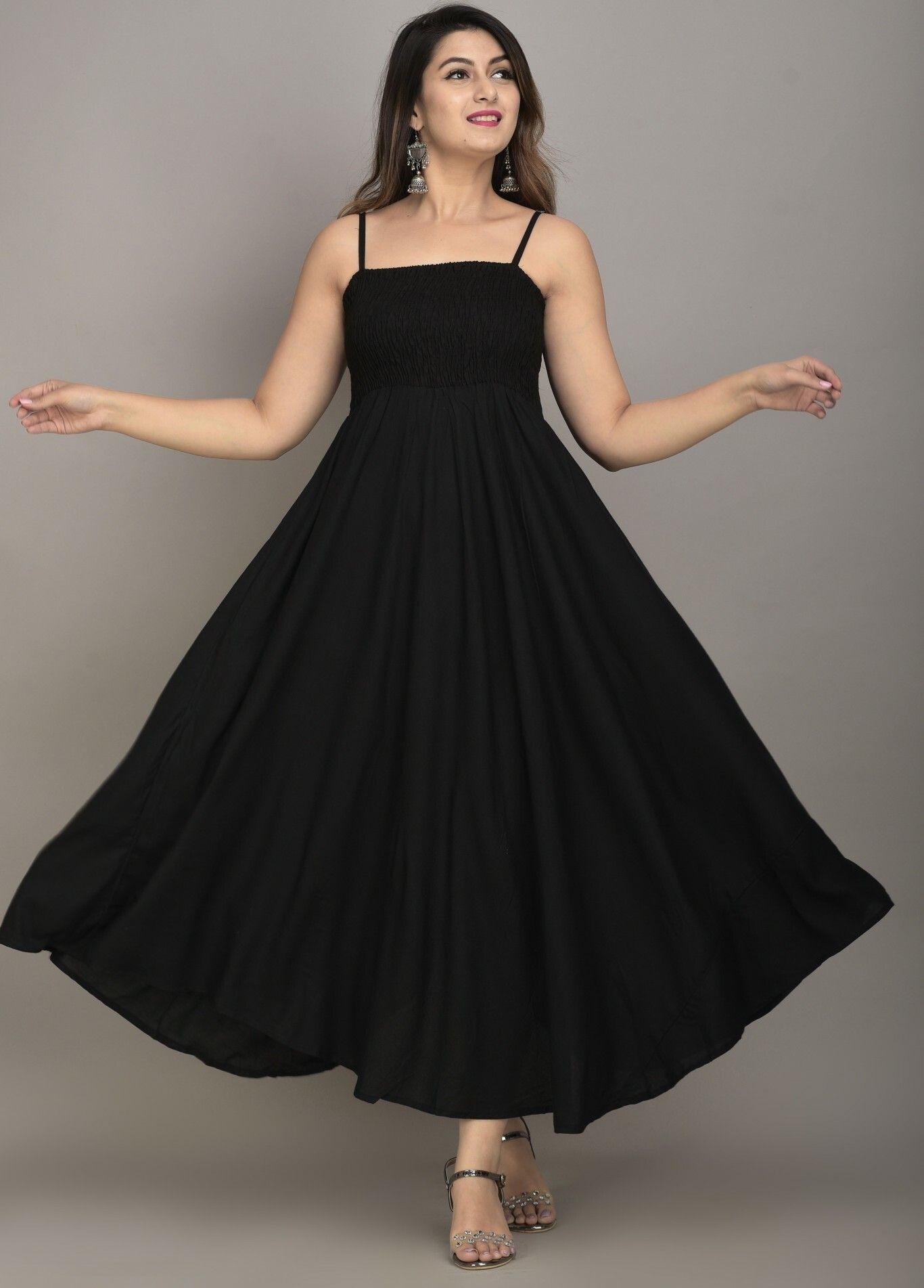 Women A-line Black Knee Length Dress-image-28