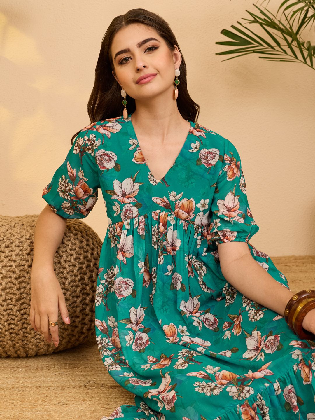 Women A-line Green Midi/Calf Length Dress-image-46