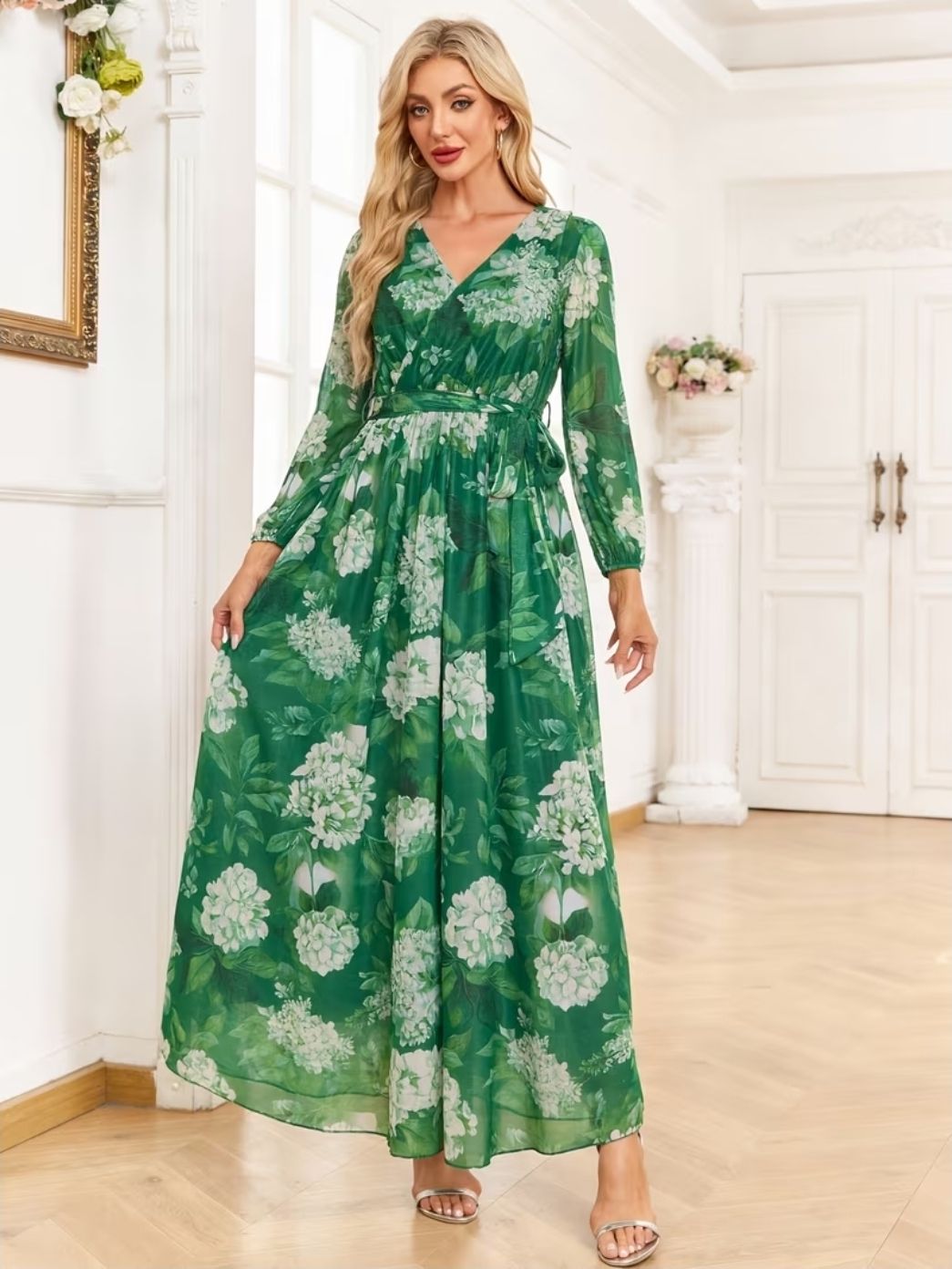 cajuni Women Maxi Green Full Length Dress-picture-18