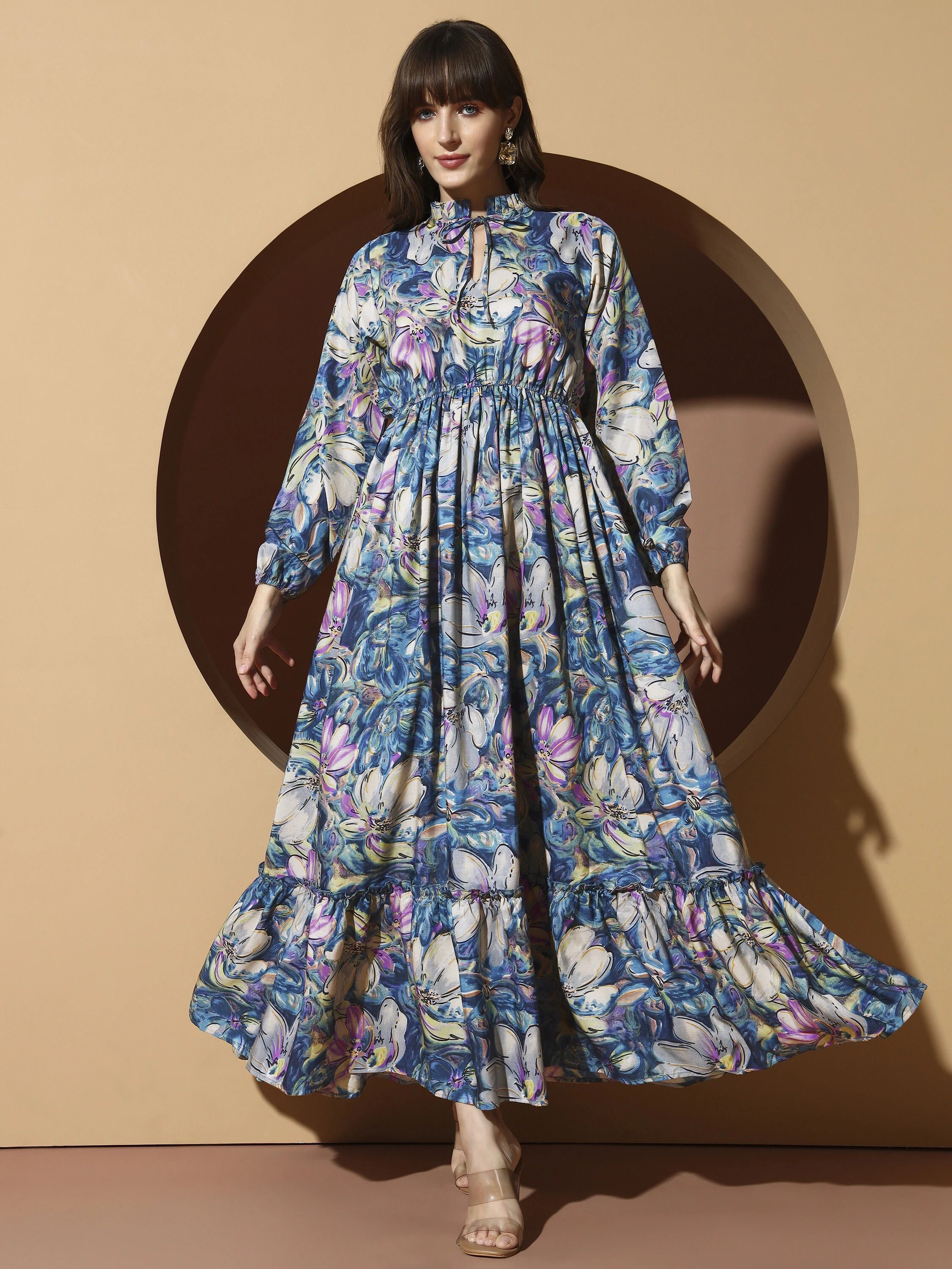 Women A-line Multicolor Maxi/Full Length Dress-image-35