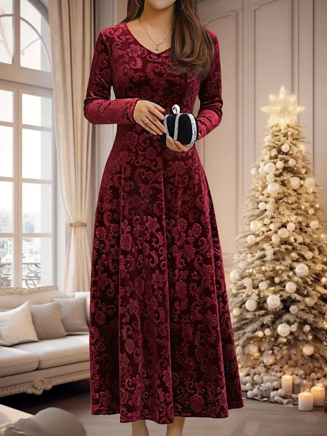 cajuni Women Fit and Flare Maroon Maxi/Full Length Dress-picture-3