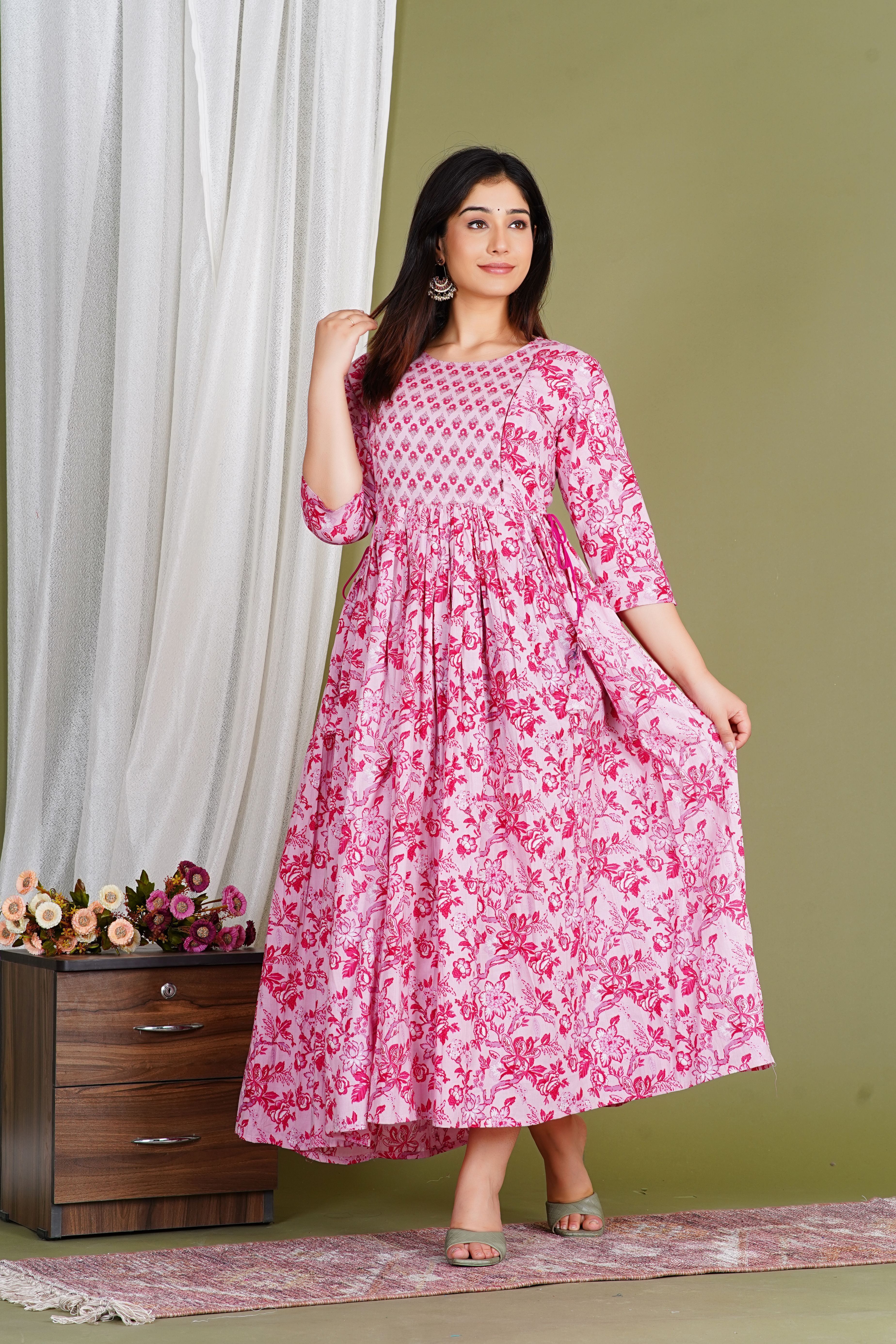 Women Fit and Flare Pink Midi/Calf Length Dress-image-25