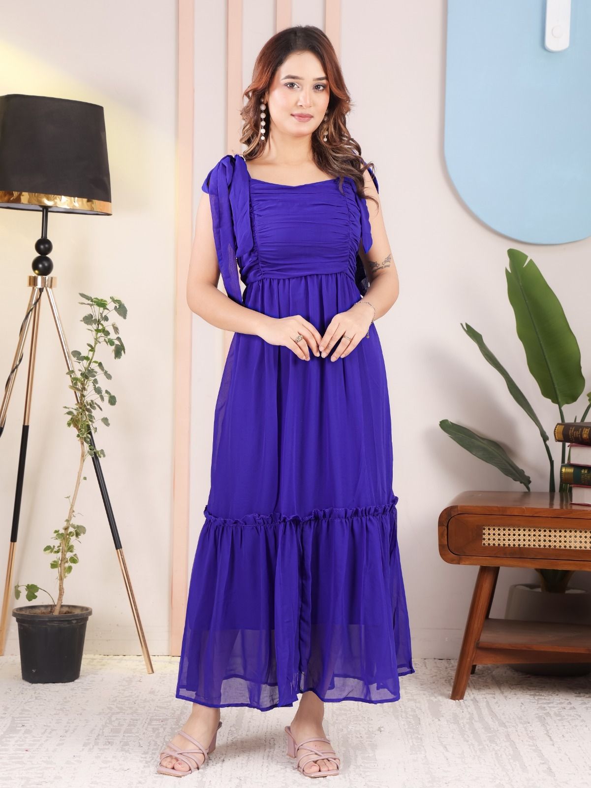 jugnoo Women Fit and Flare Blue Maxi/Full Length Dress-picture-1