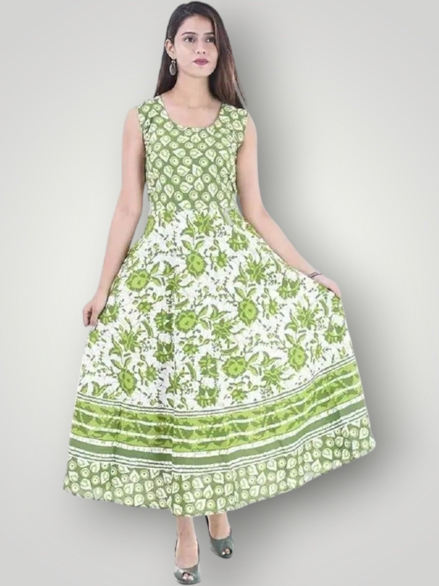 women ethnic dress green knee length dress