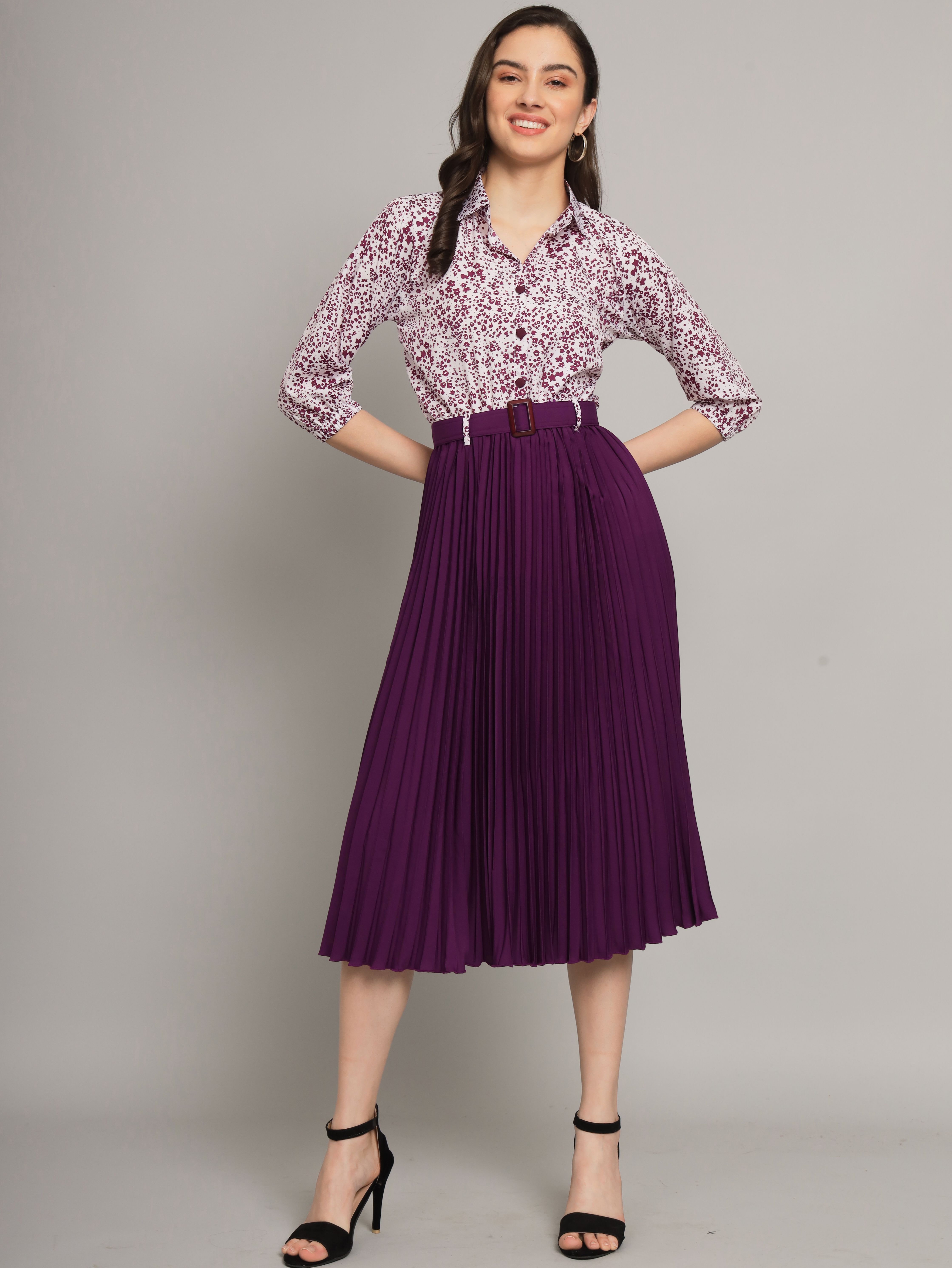 Women A-line Purple Midi/Calf Length Dress-image-19