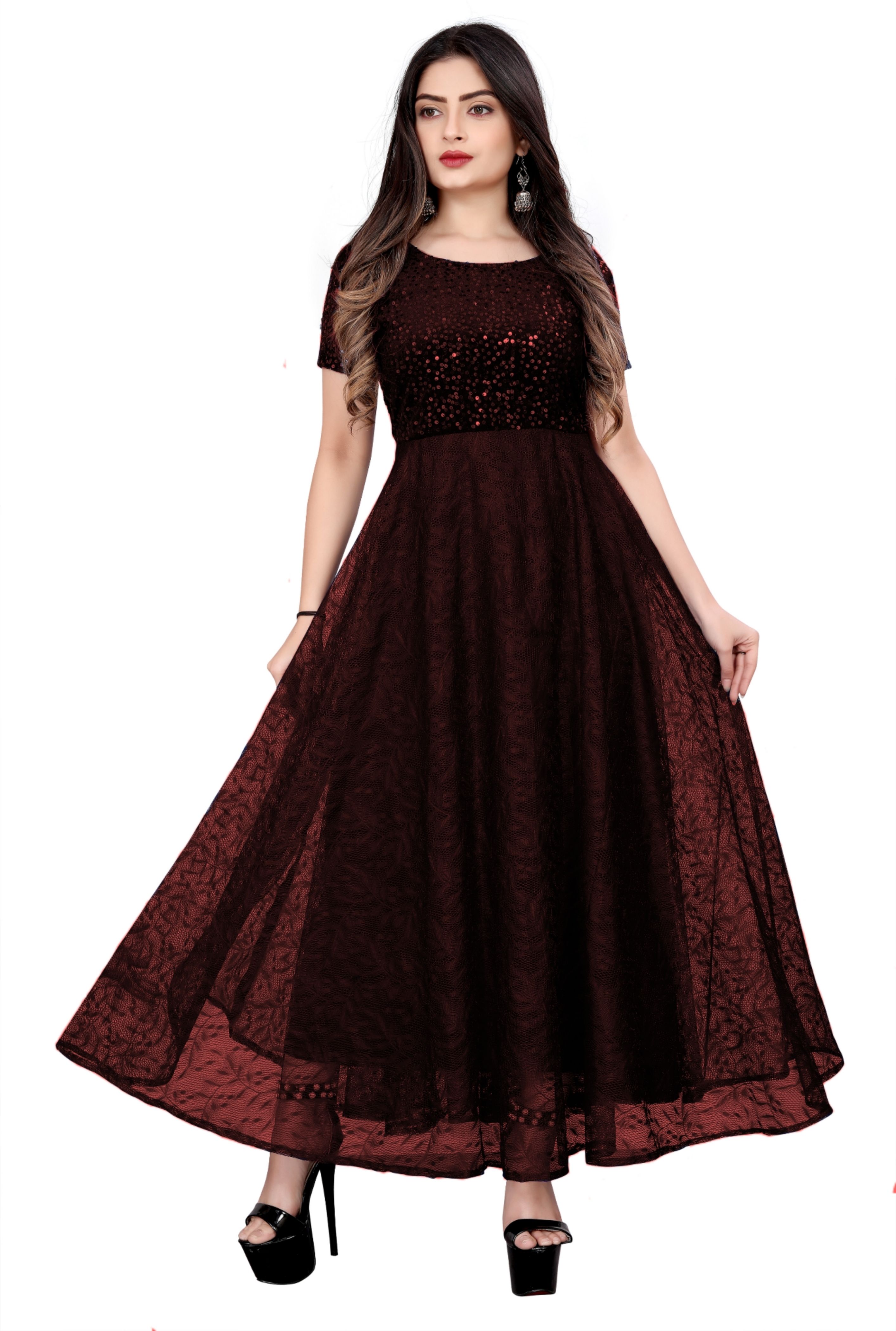 Women Maxi Maroon Full Length Dress-image-29