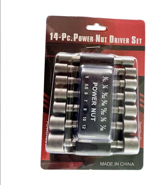 14pcs Nut Setter Quick Change Power Nut Driver Bit Set Steel Metric Socket Wrench Set 1/4'' Hex Nut Driver Drill Bits-image-1