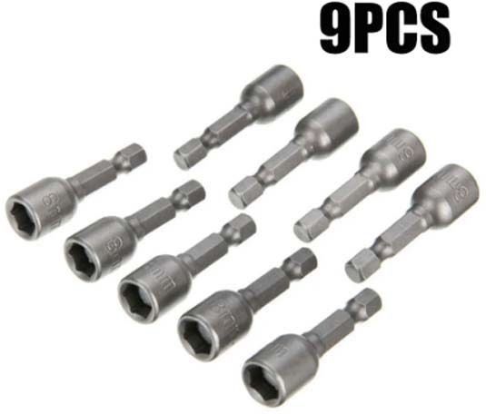9pcs 5-13mm Hexagon Nut Driver Drill Bit Socket or Electric Screwdriver Handle Tools No Magnetic-image-31