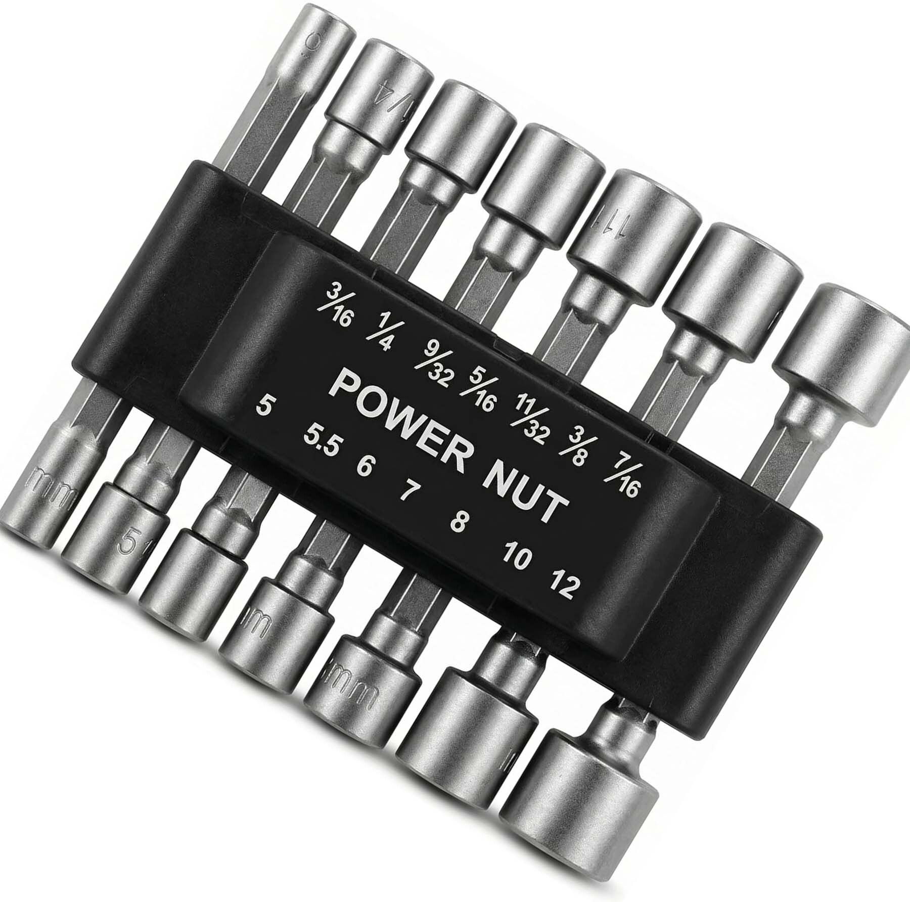 14 PCS Power Nut Driver Set for Impact Drill, Professional Metric & SAE Nut Drivers Bit Set, 1/4 Inch Hex Shank Drill Driver Set-image-1