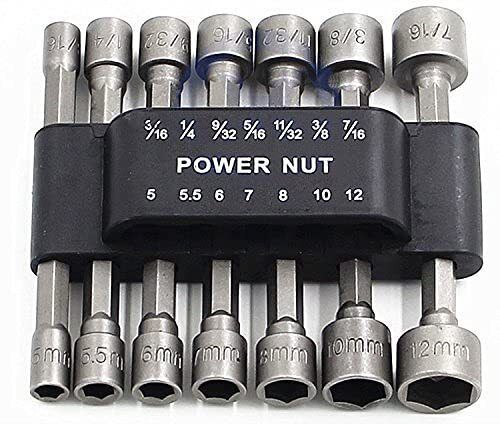 Power Nut Driver Set 14 Pc Metric Imperial 1/4 In Hex Shank Pneumatic Tool-image-37