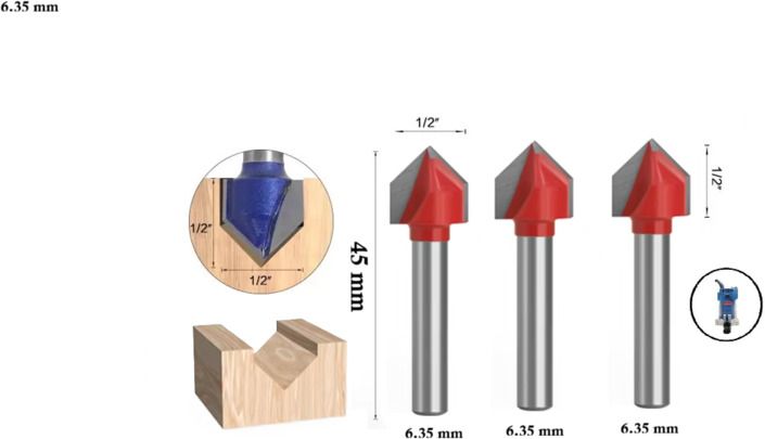 tequila [ Wood Slotting V.Groove Trimmer Bits [12.5X12.5 mm] (Shank=6.35) Rotary Bit Set-picture-37