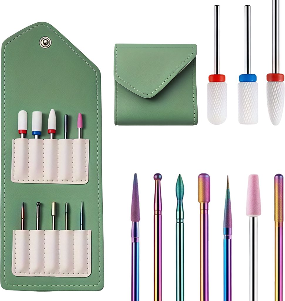 gustave Nail Drill Bits Set with Pouch 10pcs Nail Drill Bits Set with Ceramic and Micro Bits for Acrylic Gel Nails Specialty Woodworking Bits Set-picture-15