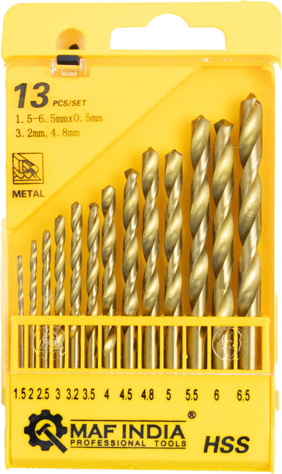 maf pro Heavy Duty HSS Twist Drill Bit Set 13Pcs for Drilling Wood, Aluminium, Plastic, Wall (1.5-6.5mm)-picture-11