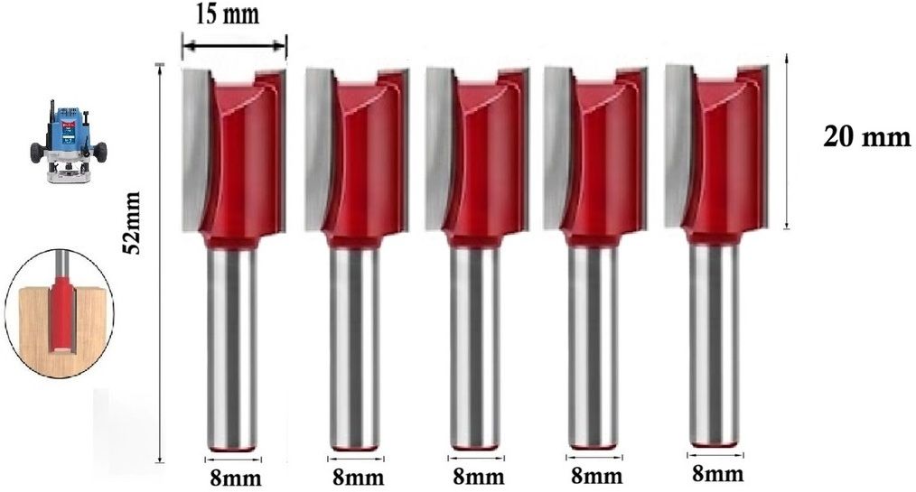 tequila [ (Shank=8mm) Straight Router Bit Set 9507 Cut Size 15 MM, Length 20 MM Rotary Bit Set-picture-36