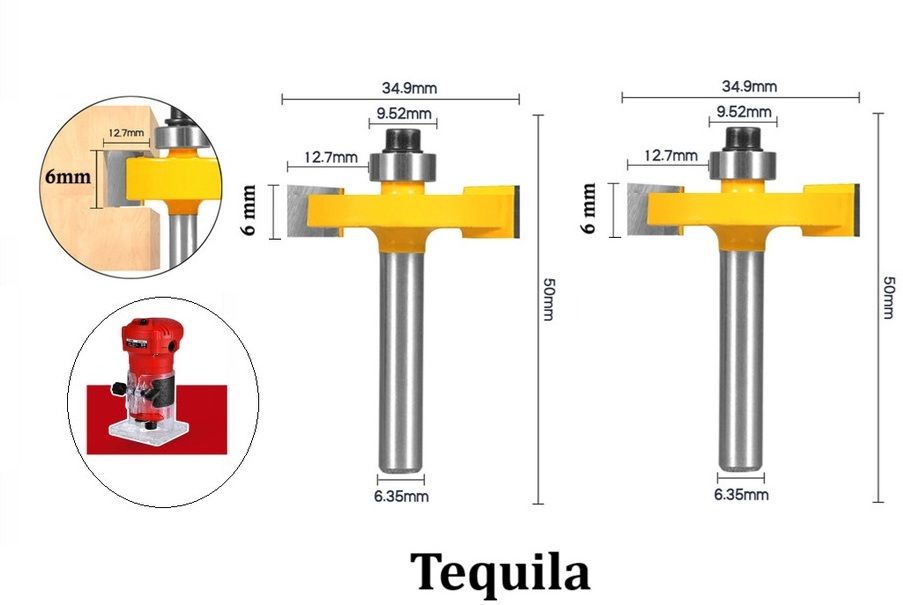 tequila [ Rabbeting/Slot Trimmer Bit Set TS42-6MM ,(Shank=6.35) Cut Size 6 mm Rotary Bit Set-picture-8