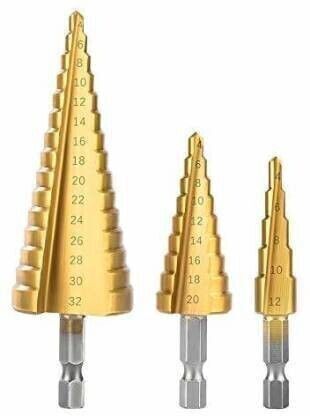 Drill Bit Sets05 3Pc HSS Step Drill Bit Set Titanium Coated Cone Metal Step Drill Bits Set 4~12mm 4~20mm 4~32mm