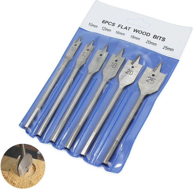 gadariya king 6pc Spade Drill Bit Set Paddle Wood Boring Flat Woodworking Ø 10-25 mm Hex Shank-picture-1