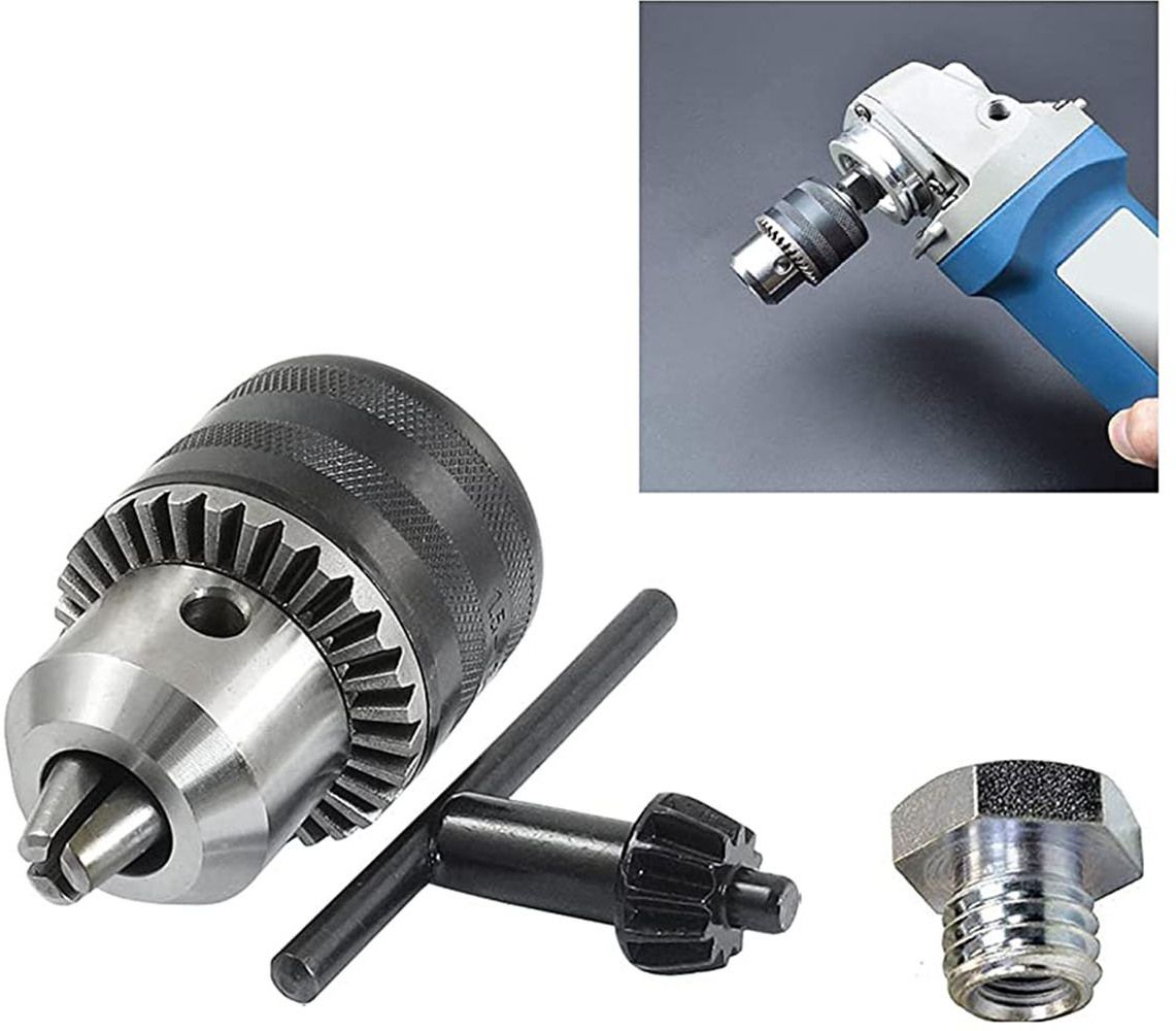 DC034 Drill Bits Drill Chuck for Angle Grinder and Drill Machine With Converter Nut Adaptor Key Set Female 1/2" 20 Unf 13mm