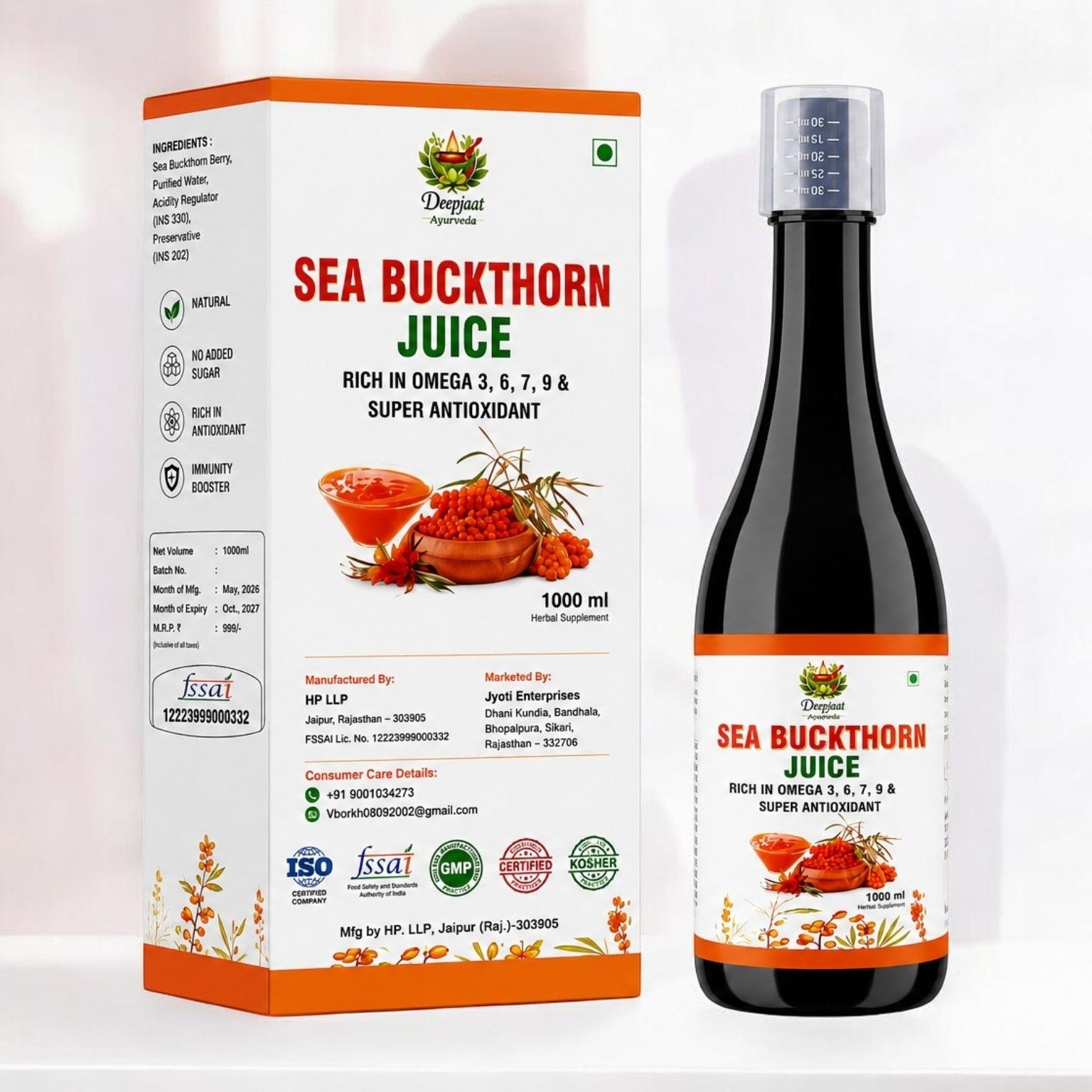 Sea Buckthorn Juice 1000 ml | Antioxidant Rich Wellness Drink-image-24