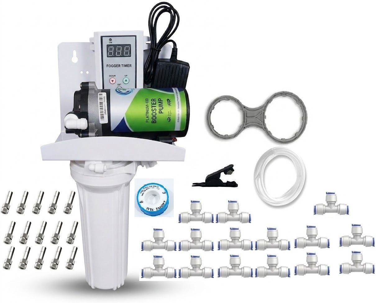 15 Nozzle Automatic Mist Fogger Kit with 100 GPD Pump & Digital Timer Drip Irrigation Kit-image-1