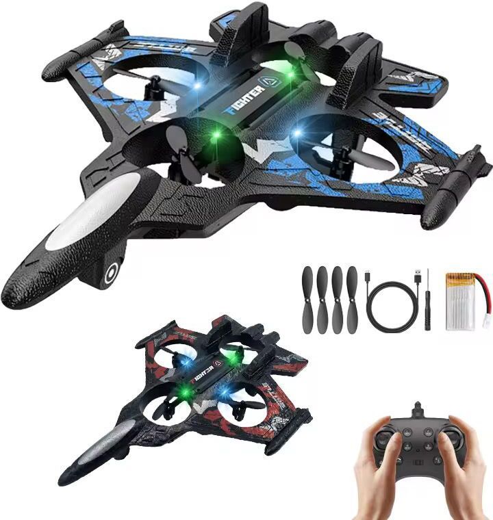 RC Fighter Drone: 360° Stunts, One-Key Takeoff, LED Lights & Hover Mode. Drone