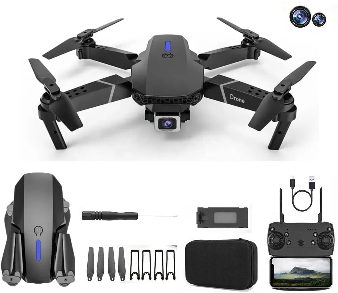 prediksawilla E88 Pro Drone upgraded version 1080HD dual camera mini drone Smart Gestures Drone-picture-12
