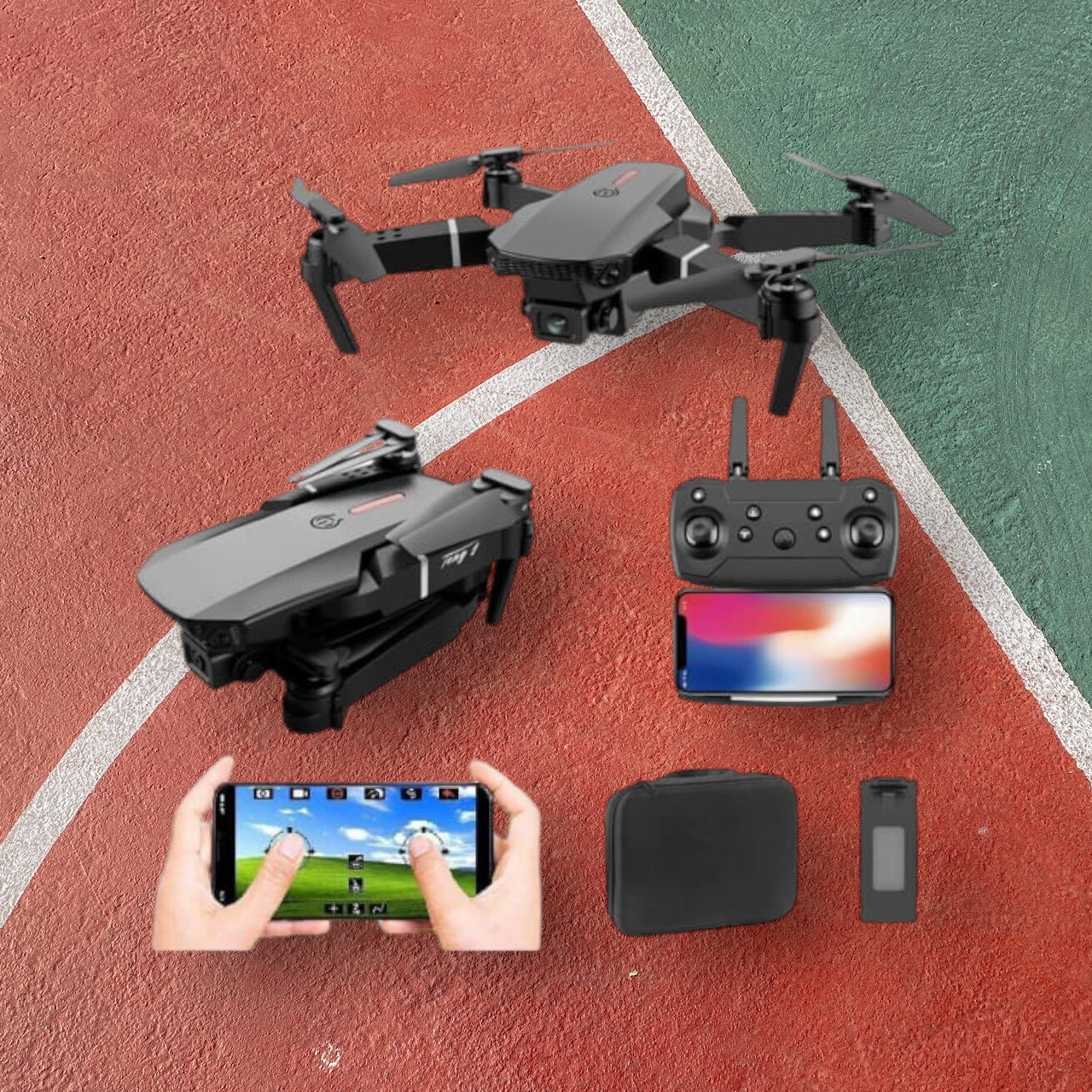 swa mi E88 Camera dronremot Control Quadcopter 360 Flip Stunt WiFi Wings 2 Batteries_17 Drone image 1