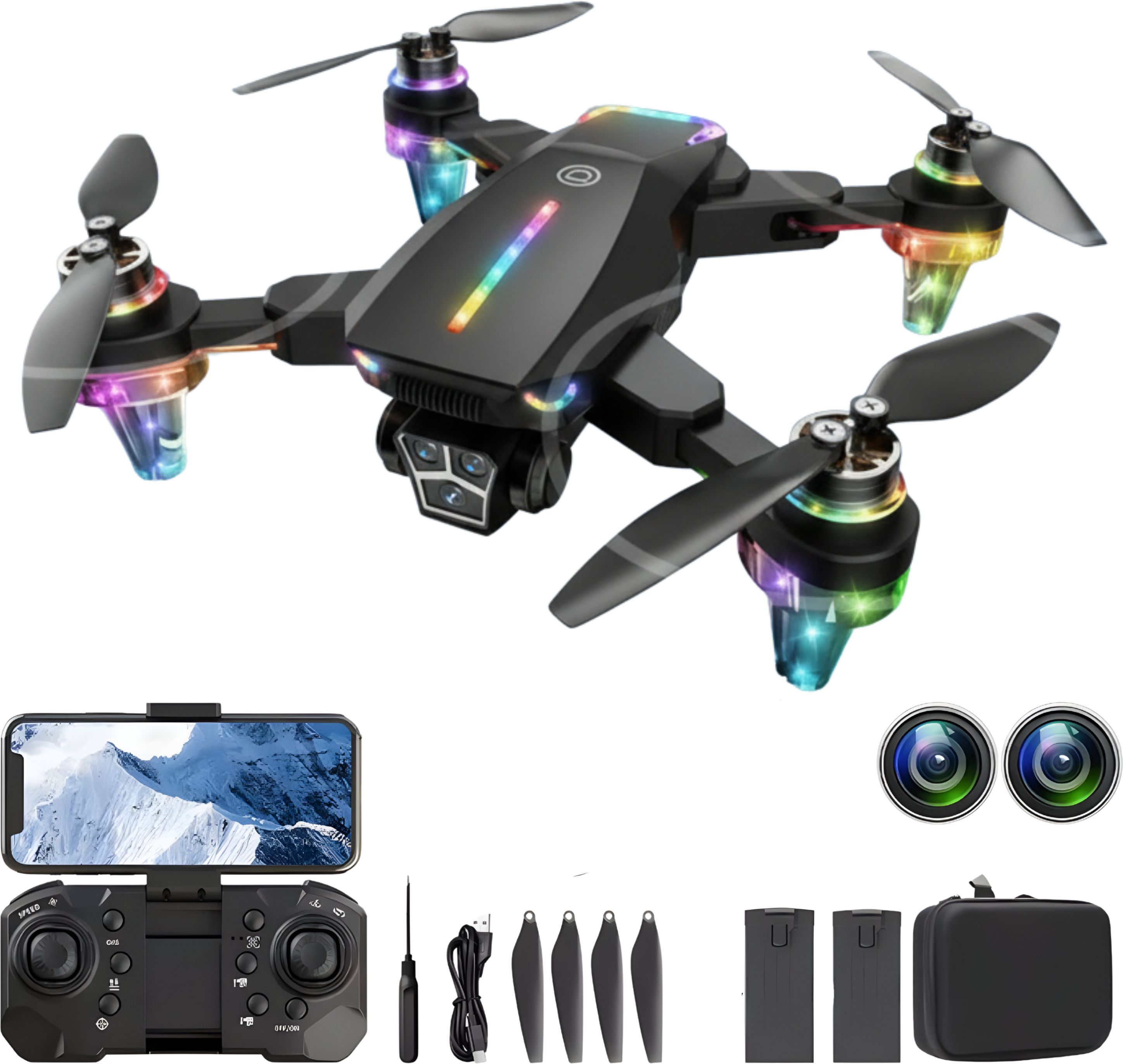 P7 MAX Drone Dual Camera with FPV, LED Lights, 360° Flip and 2 Batteries Drone-image-7