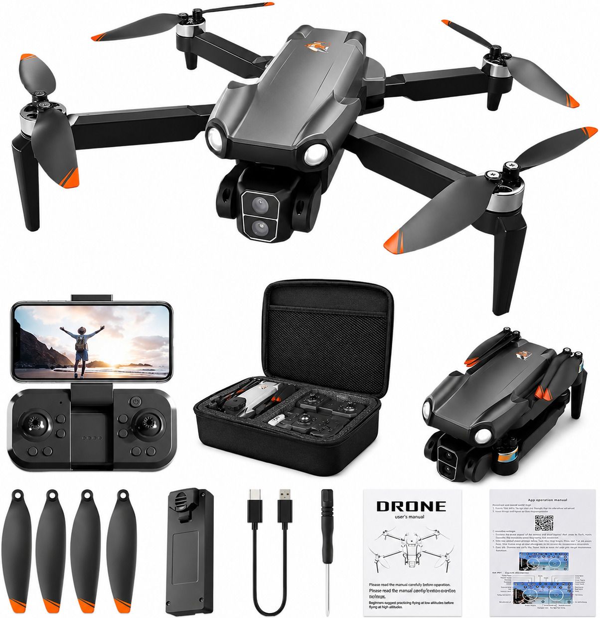 Brushless 4K HD Dual Camera Foldable WiFi FPV Drone with Gesture Control Drone-image-5