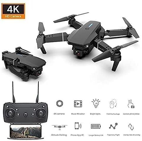 DroneVibe E88 Pro 4K Foldable with FPV Live Video Gesture Selfie 3D Flips – Altitude Hold 2.4 GHz AM4 4 Core Processor Designed for Workstation