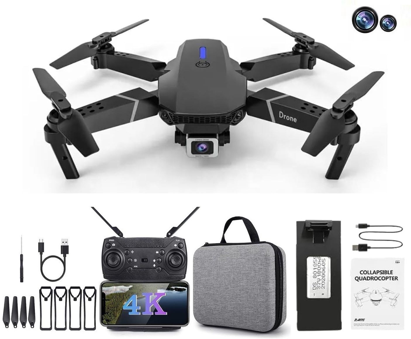 wallinstik Drone with Dual 4K Camera Altitude Hold, 360° Flip-One Key Take off Drone-picture-22