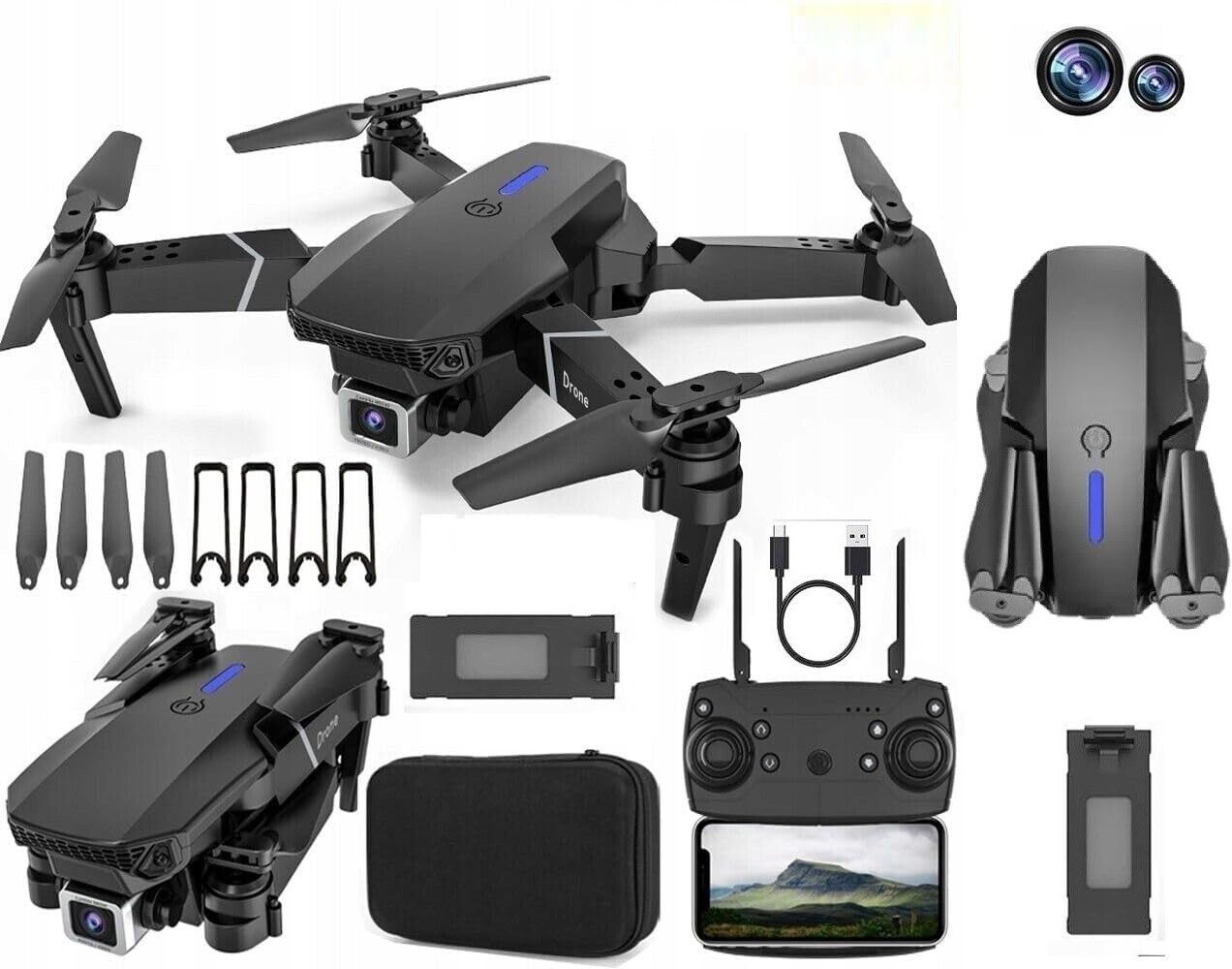 Professional E88 Pro Remote Control Foldable Drone Dual Camera Drone 720p Drone Drone-image-13
