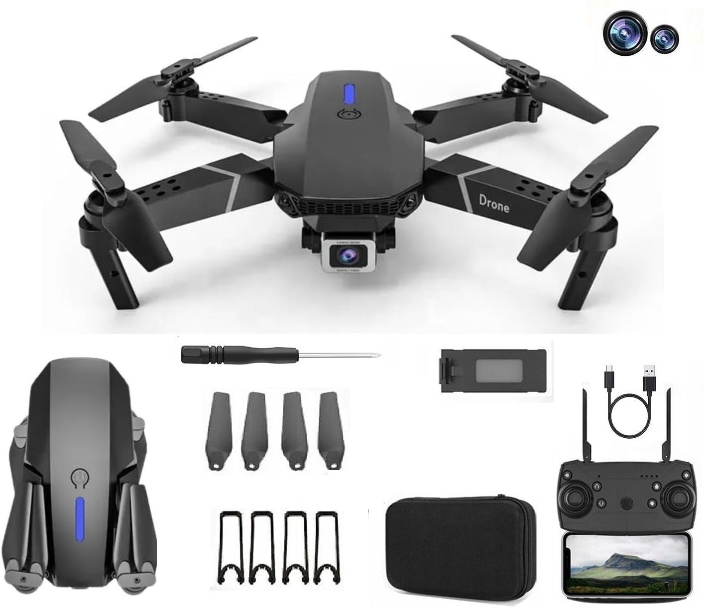 entinostik E88-RC-Foldable-Quadcopter-Altitude-Hold-Headless-Mode-Hight-Hold-Color Drone Drone-picture-26