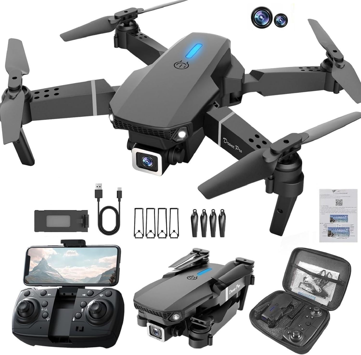4k dual camera mini drone E88 Pro Foldable WiFi with FPV Live Video Drone-image-12