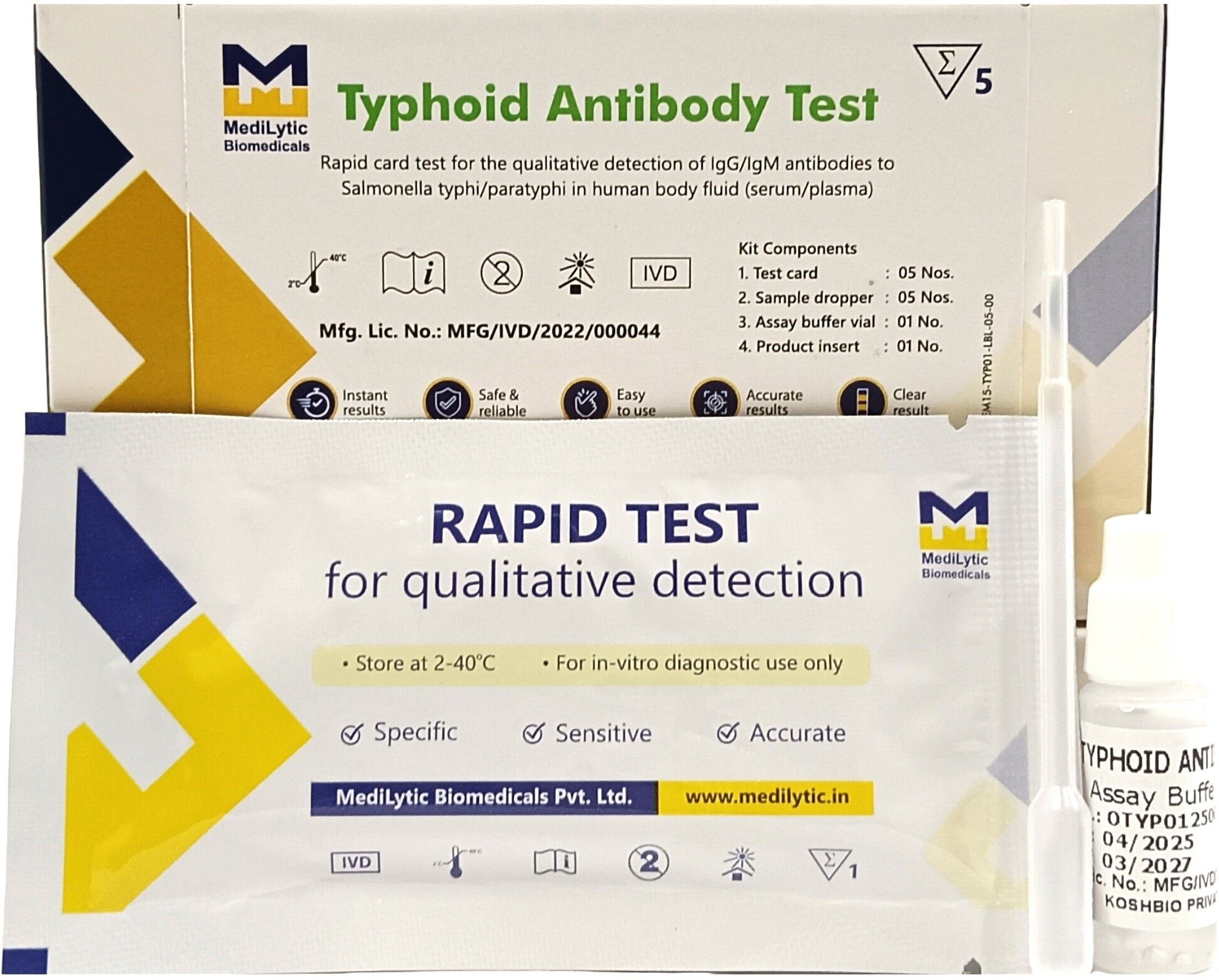 medilytic biomedicals Typhoid Test (Pack Of 05 Cards) Antibody Test Kit-picture-14