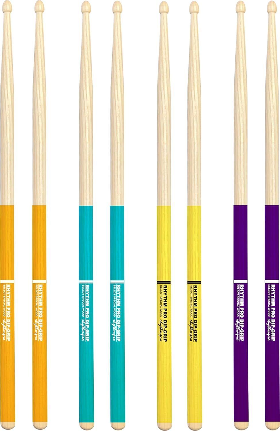 Rhythm Pro Dip-Grip Drumsticks Set of 4 Pairs Maple Wood Medium Drumsticks-image-46