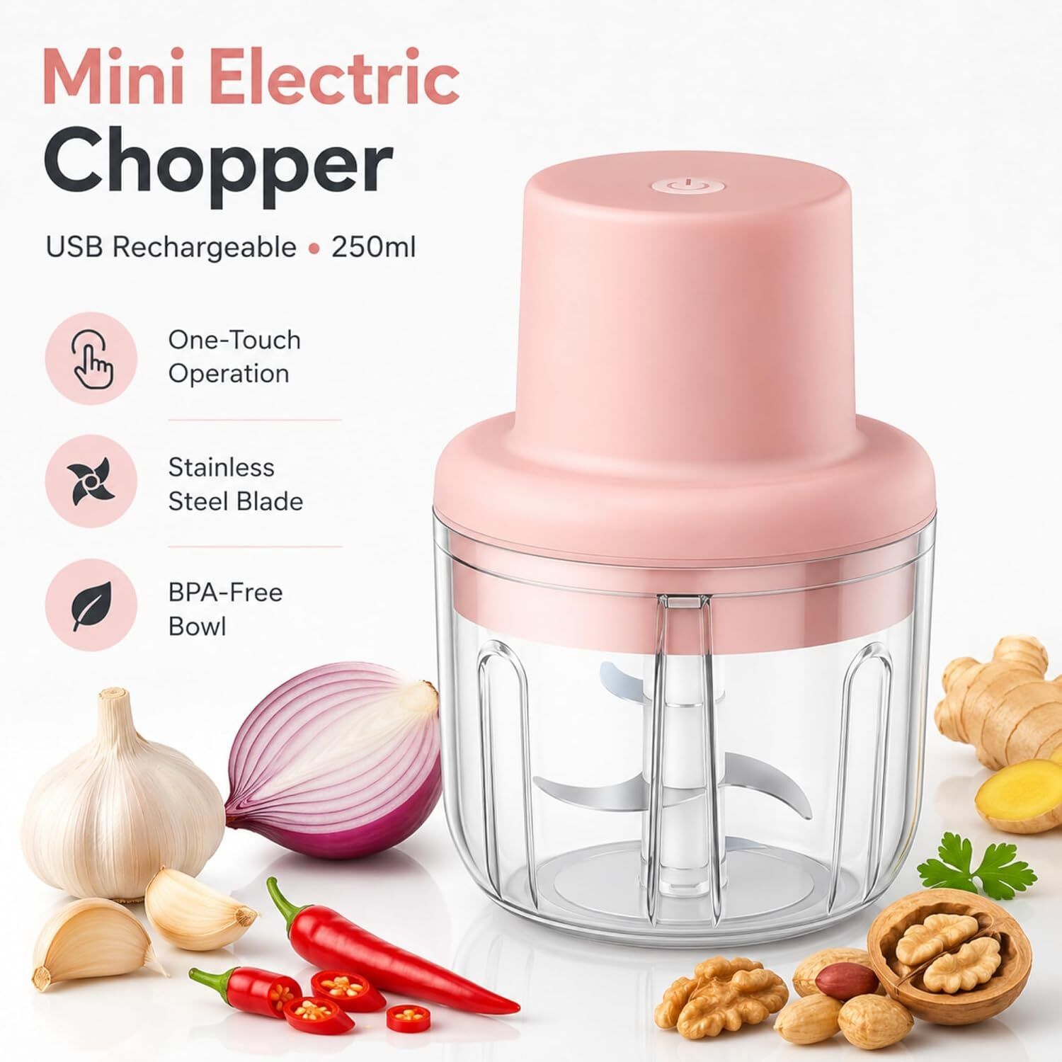 fulgurant Rechargeable Stainless Steel Blade Mini Food Processor & Chopper Electric Vegetable & Fruit Chopper-picture-21