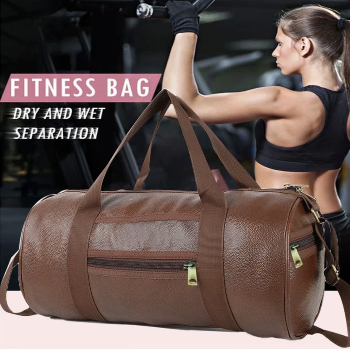 20 L Gym Duffel Bag - Premium Leatherite Travel & Gym Duffle Bag | Unisex Travel Bag - Brown-image-3
