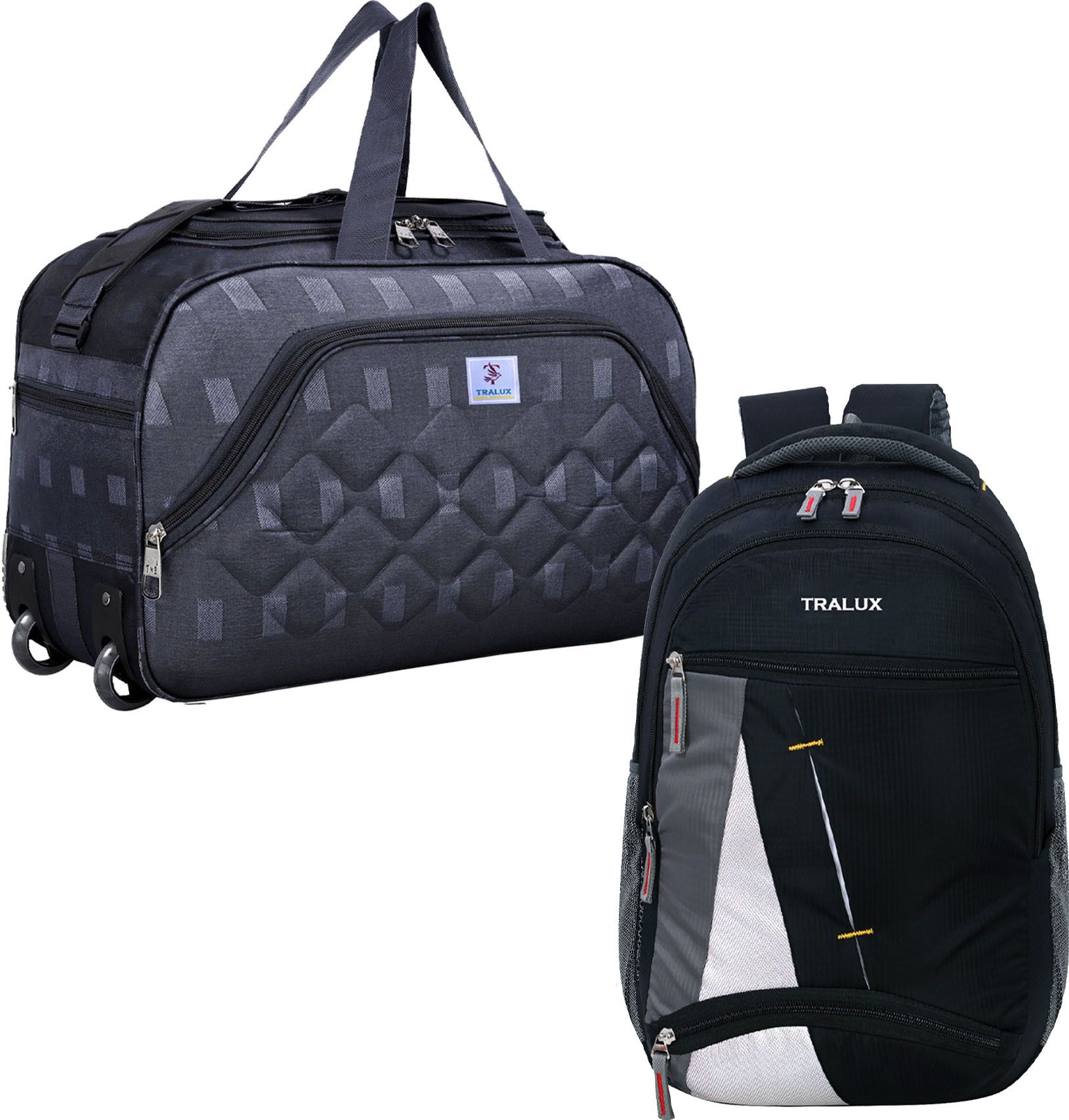 60 L Strolley Duffel Bag - Combo Pack of 2 Duffel Bag 60L with 35L BACKPACK - Grey, Black - Large Capacity-image-5
