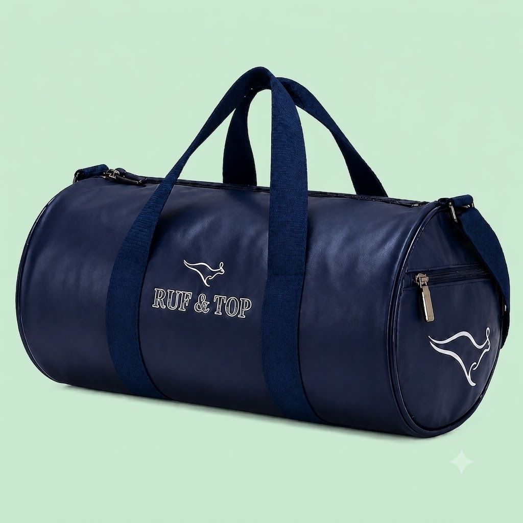 25 L Gym Duffel Bag - PRIMIUM BLUE FAUX LEATHER LUNCH BAG - Blue, Black-image-49