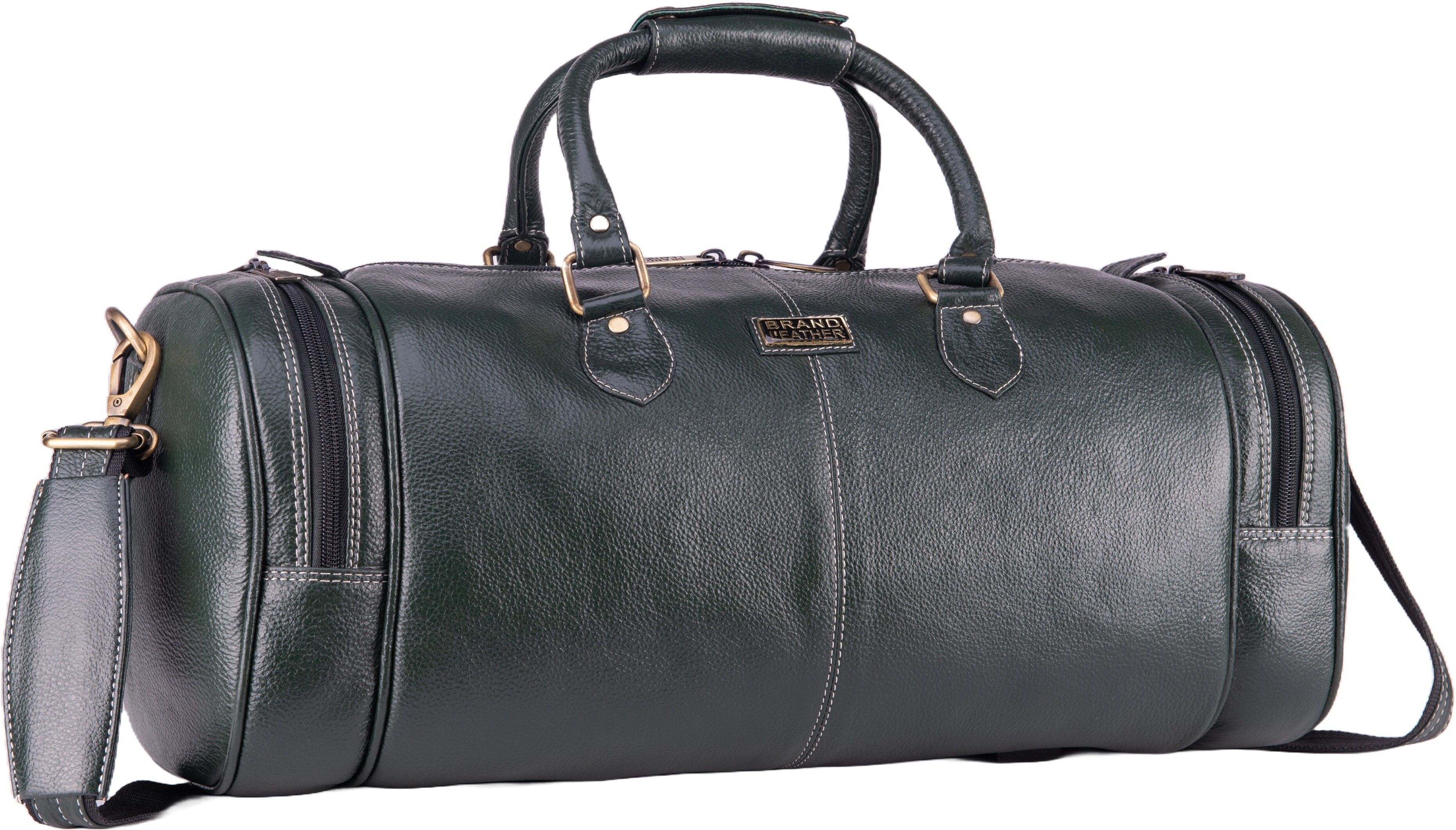 brand leather 55 L Gym Duffel Bag - Genuine Leather Travel Duffel Bag For Unisex - Green-picture-14